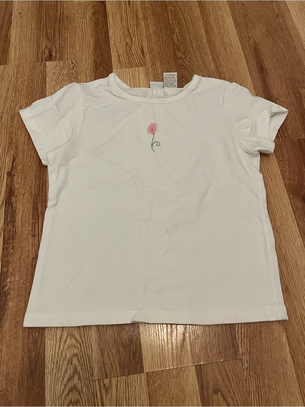 Cherokee White Short Sleeve Tee with Pink Embroidered Flower